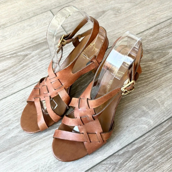 Franco Sarto Shoes - Franco Sarto Brown  Leather Double Strappy Heeled Sandals